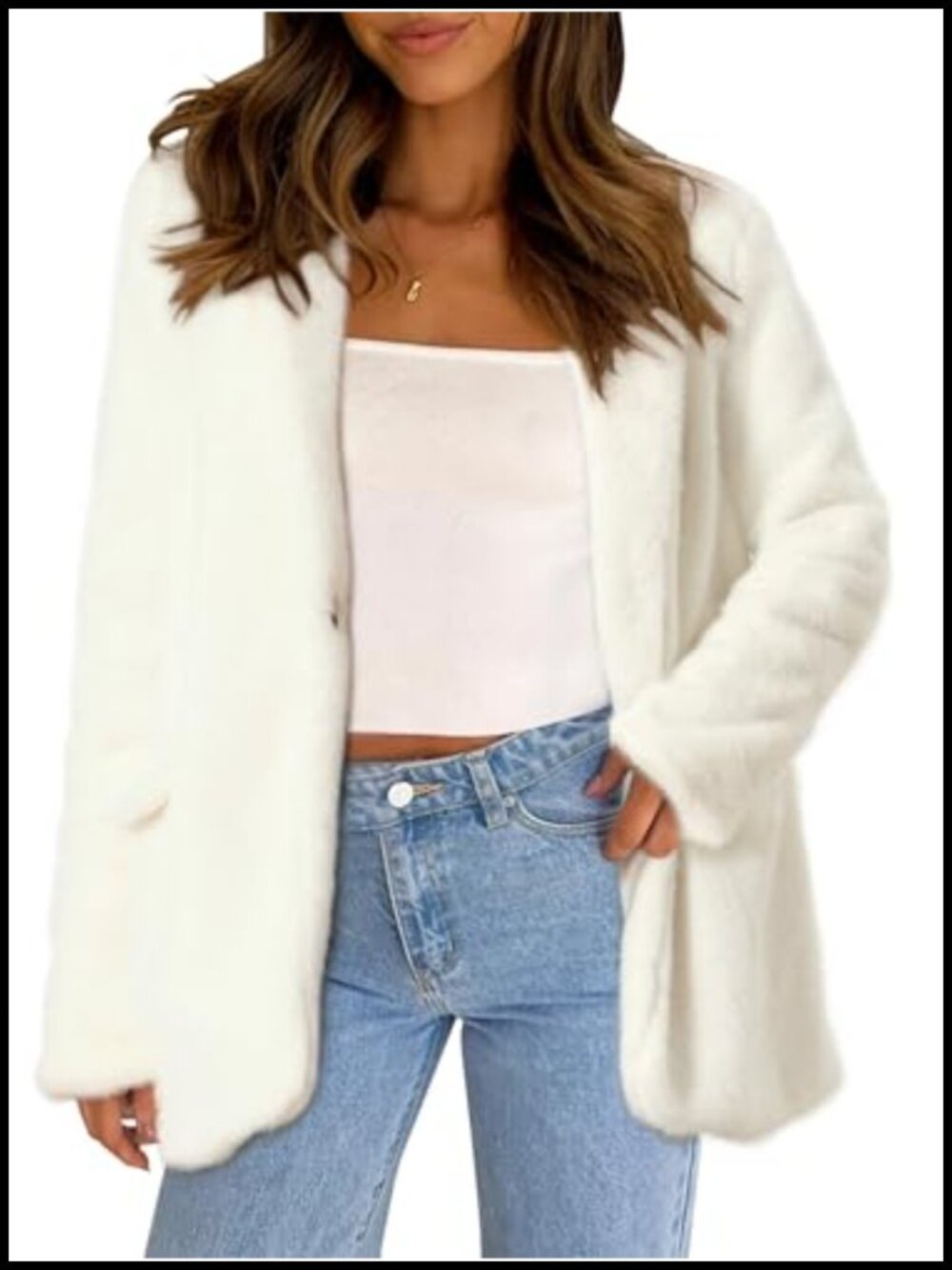 Women's Faux Fur Coat Open Front Long Sleeve Winter Jacket Fluffy